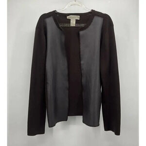Vintage Genuine Leather Silk Cardigan Size Medium Open Brown 80s Ilyse Hart Ltd